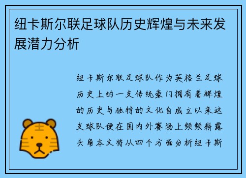 纽卡斯尔联足球队历史辉煌与未来发展潜力分析